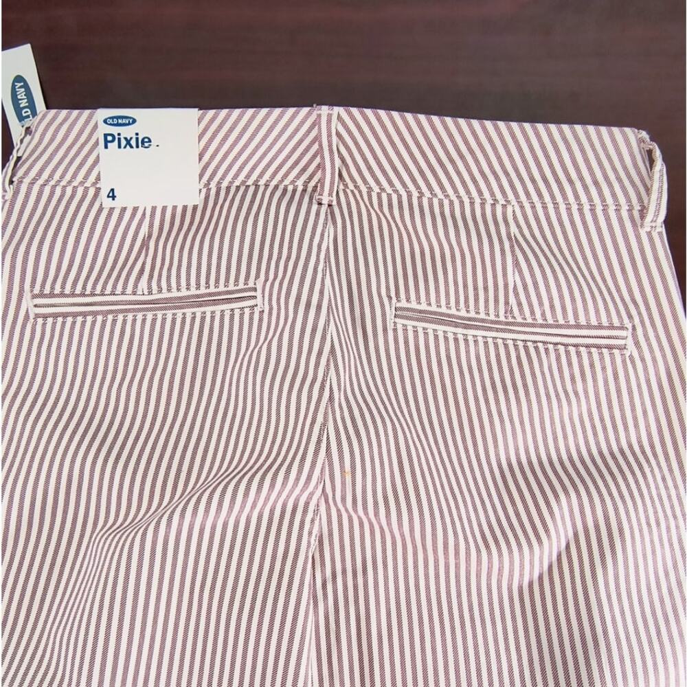 Old Navy Pixie Ankle Pants Wmn's Sz 4 White Mauve Stripe HIgh Waist Stretch NWT - Picture 13 of 15